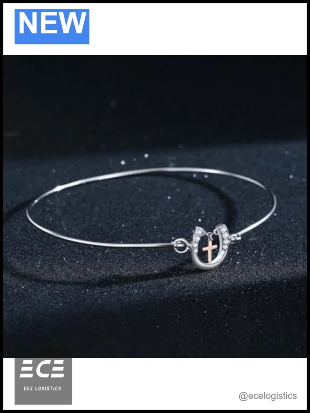 Lucky Horseshoe Cross Anklet 925 Sterling Silver Rose Gold Plated